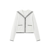 Women's Contrast Sailor-Collar Knit Cardigan